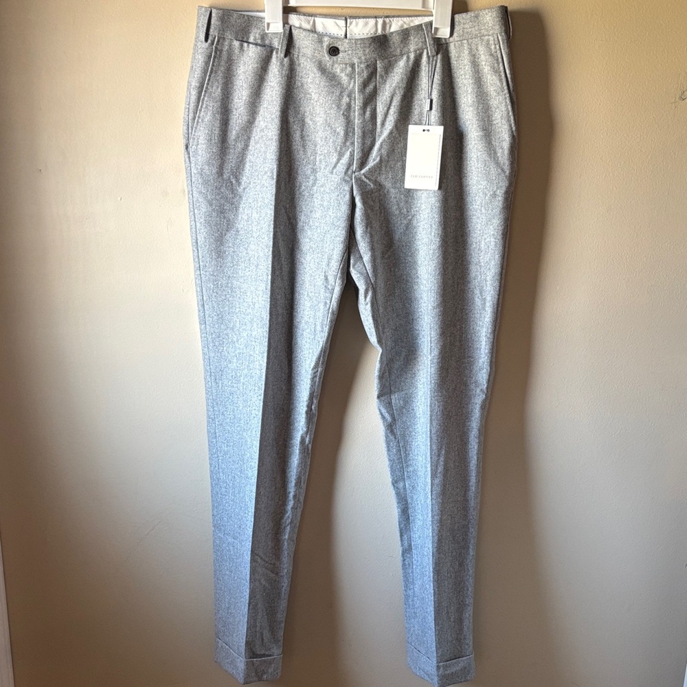Men's Soho Turn Up Suit Supply Slim Dress Pants/Trousers in Light Gray